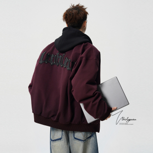 V37美式 高级感痞帅加厚防寒外套 潮牌高街假两件连帽羽绒服男冬季