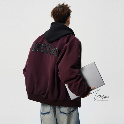 美式潮牌高街假两件连帽羽绒服