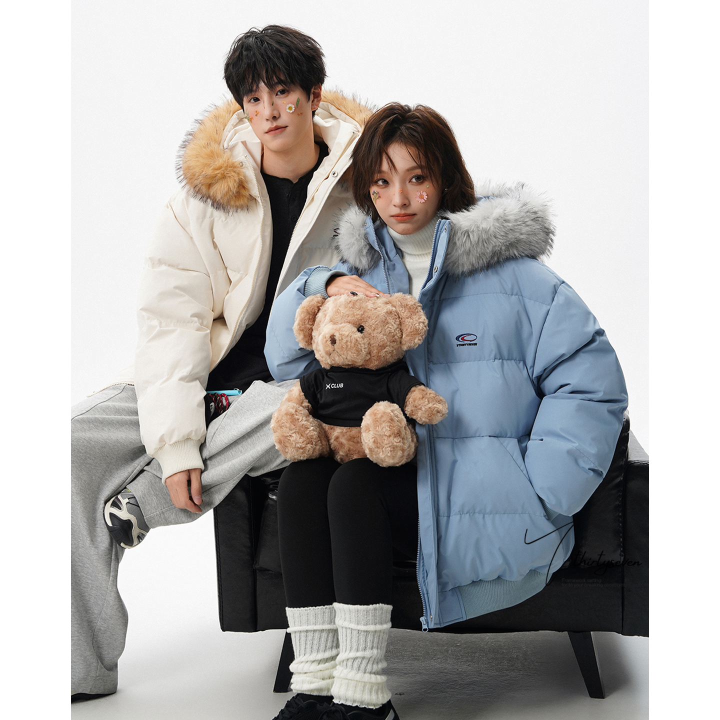 V37美式复古毛领面包棉衣