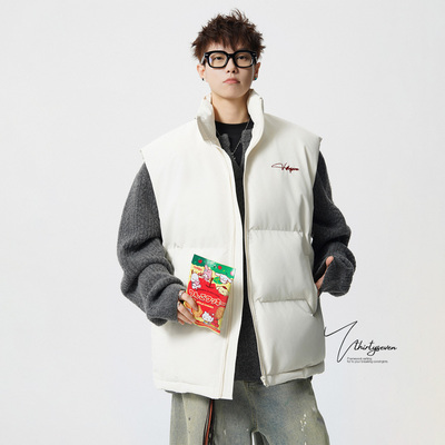 美式纯色字母刺绣马甲男冬