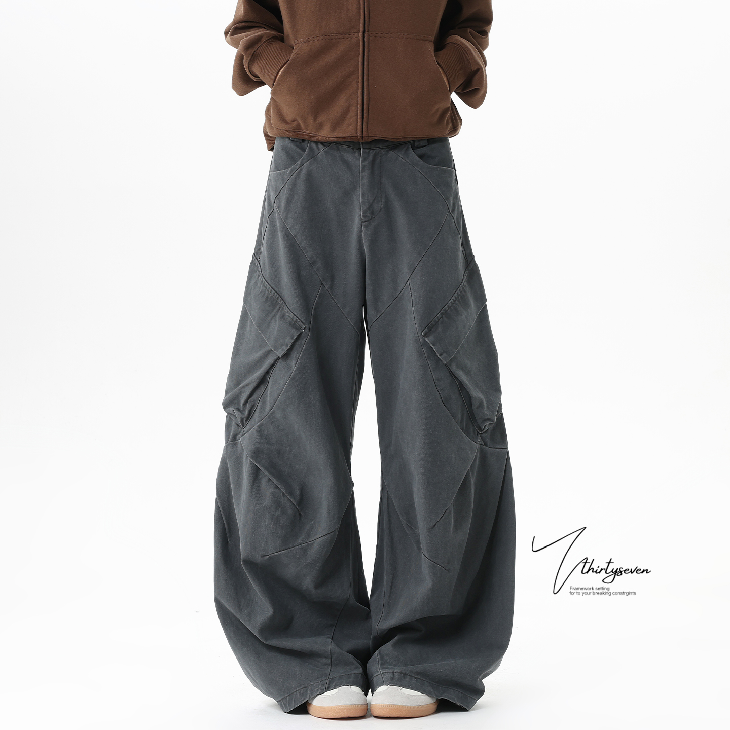 高街vintage水洗大口袋工装裤男