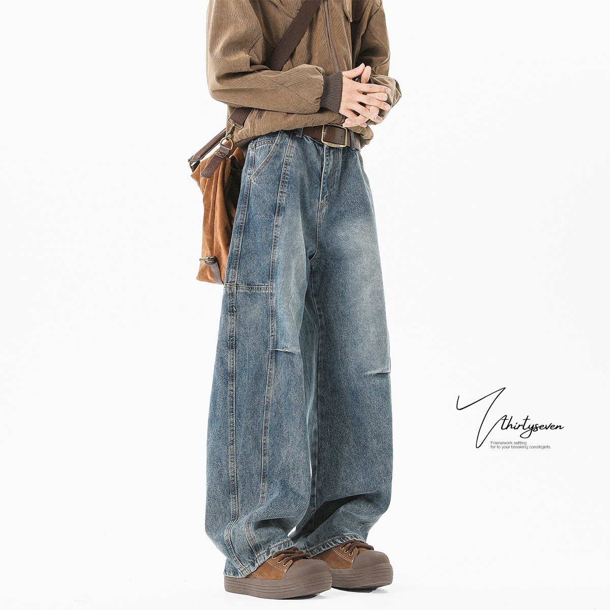 V37美式水洗牛仔裤男