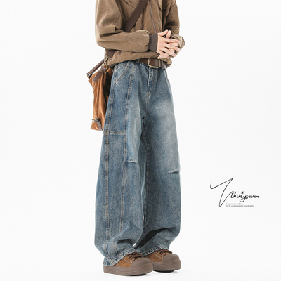 V37美式水洗牛仔裤男