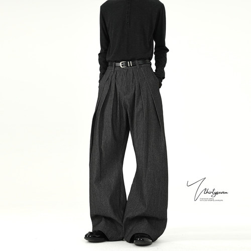 复古老钱风垂感西裤男