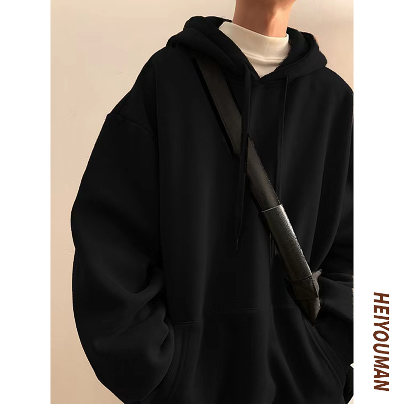 美式复古黑色套头卫衣男