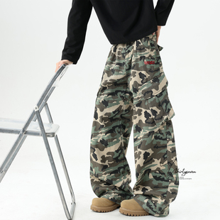 设计感大口袋宽松街舞裤 子男冬美式 裤 V37潮牌街头嘻哈风迷彩工装