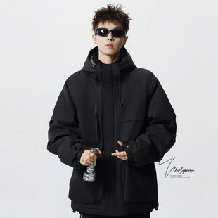 潮牌痞帅保暖工装 冬季 棉衣 户外旅游登山连帽夹克棉服男款 V37美式