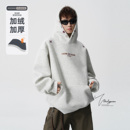 V37美式 高街小众加绒加厚情侣上衣 潮牌重磅刺绣连帽卫衣男秋冬季