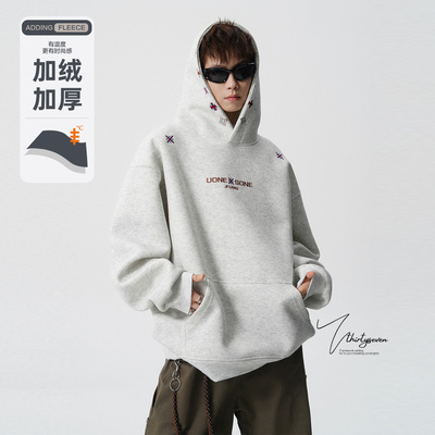 V37美式潮牌重磅刺绣连帽卫衣