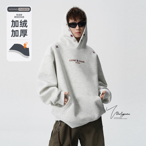 V37美式潮牌重磅刺绣连帽卫衣