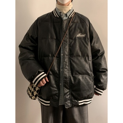 美式复古PU皮棒球棉服男款冬季