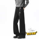 V37美式黑色阔腿微喇牛仔裤男春季宽松直筒长裤高级感显瘦休闲裤