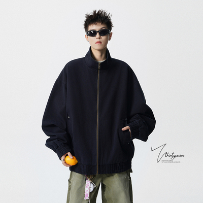 V37美式复古立领纯色工装夹克