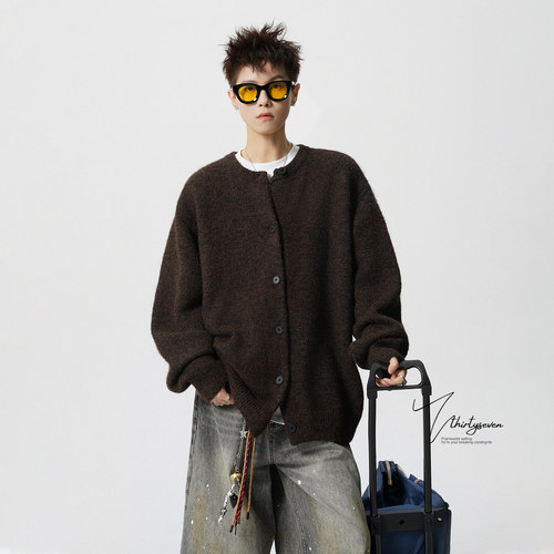 美式慵懒风chic纽扣开衫毛衣男