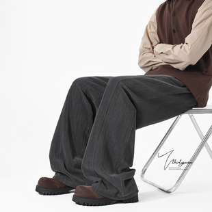 高街百搭直筒拖地裤 V37美式 潮牌宽松阔腿长裤 男秋季 复古休闲卫裤