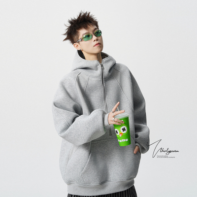 美式半拉链连帽卫衣男