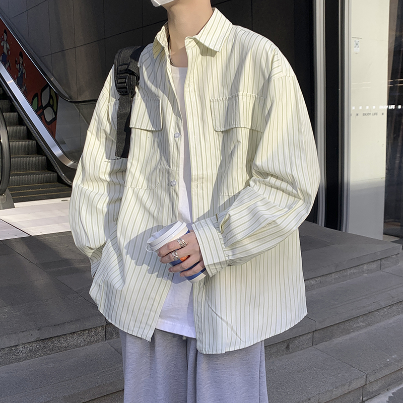 宽松长袖条纹衬衫男2025秋季