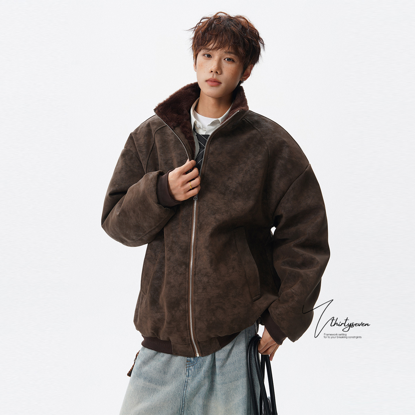 美式重磅仿貂毛领座山雕棉服男