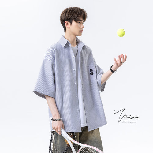V37日系cleanfit短袖衬衫男