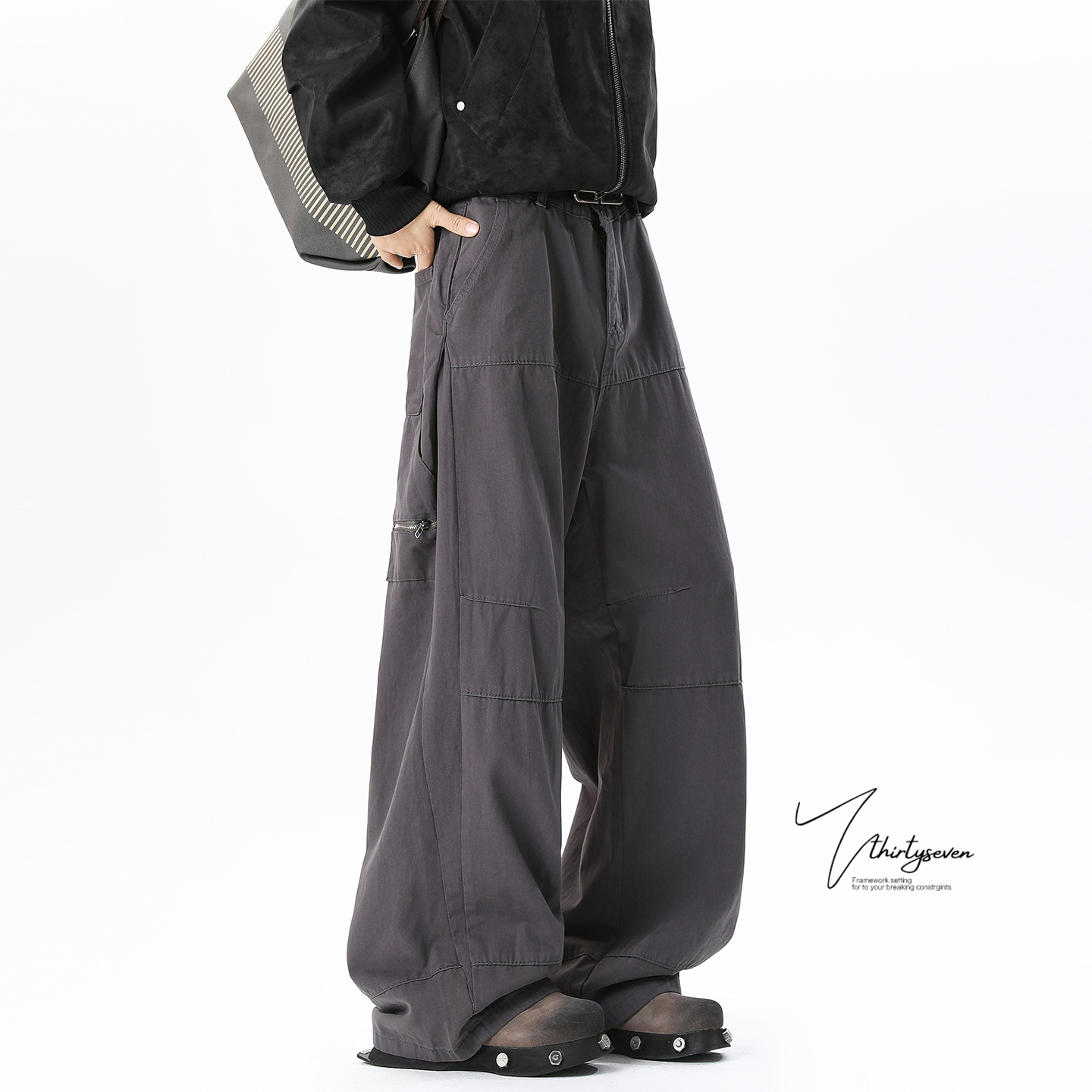 V37高街机能多口袋工装裤男