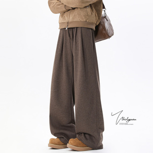 V37复古运动风宽松阔腿卫裤 男秋冬潮流高街松弛感情侣垂感休闲裤