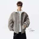 V37美式重磅加厚绒感翻领皮衣棉服男冬高级感痞帅金属标保暖棉衣