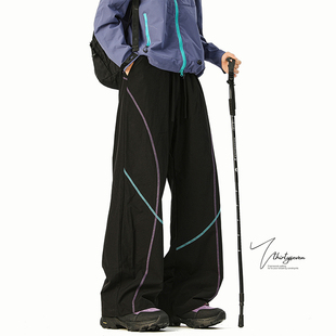 宽松情侣阔腿长裤 V37美式 机能伞兵冲锋裤 男秋季 子 明线弯刀休闲裤