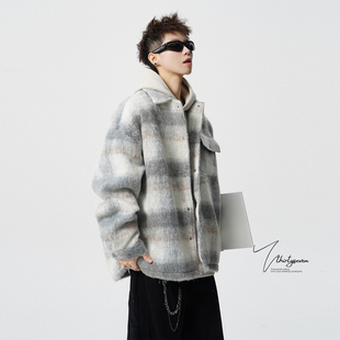 V37美式 港风毛呢大衣外套男秋冬宽松休闲上衣痞帅青少年翻领夹克