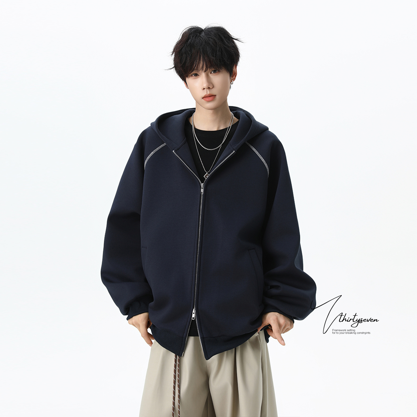 V37美式潮牌开衫连帽卫衣