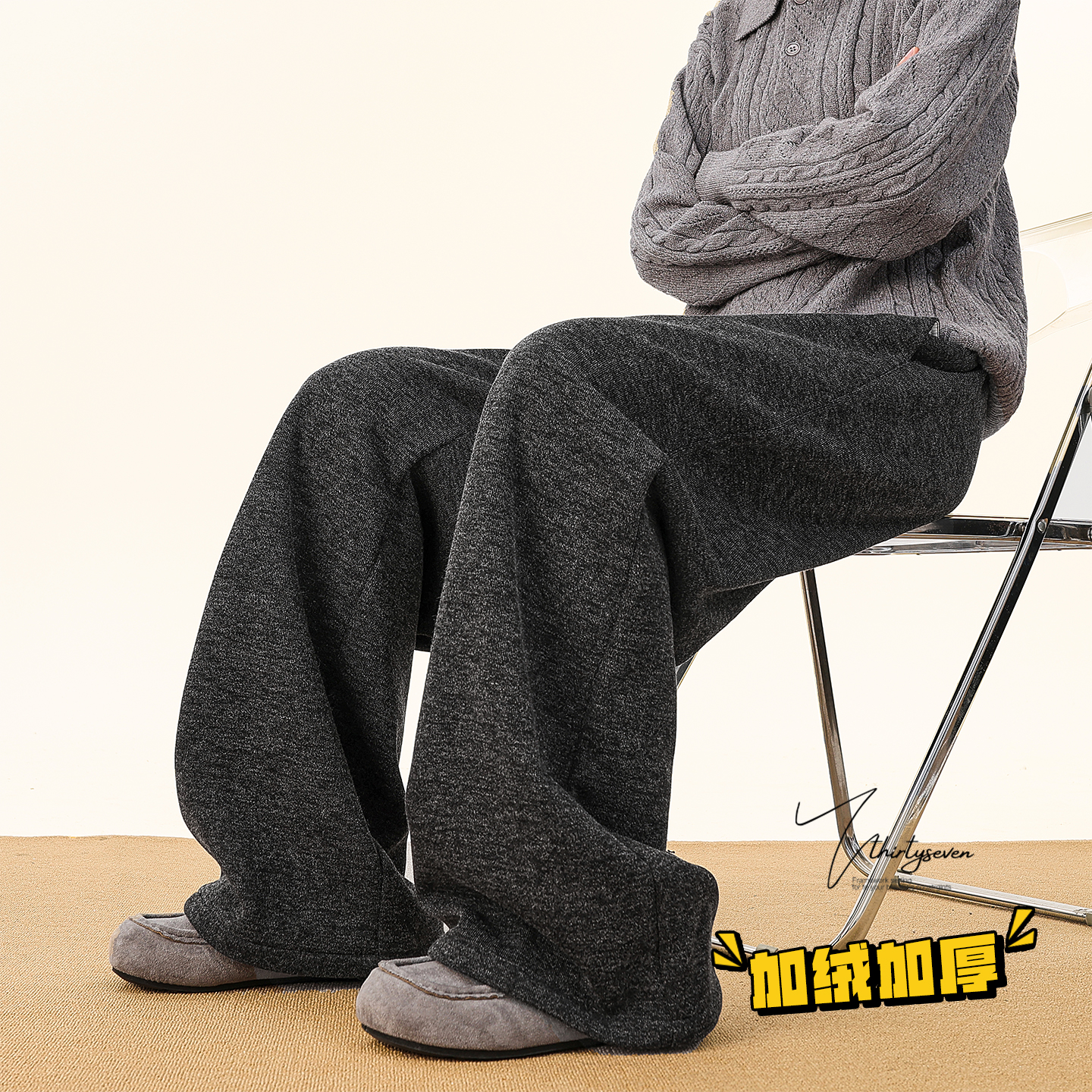 美式重磅黑色加绒加厚运动卫裤