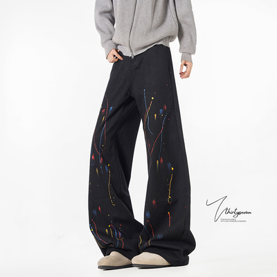 美式泼墨涂鸦牛仔裤男