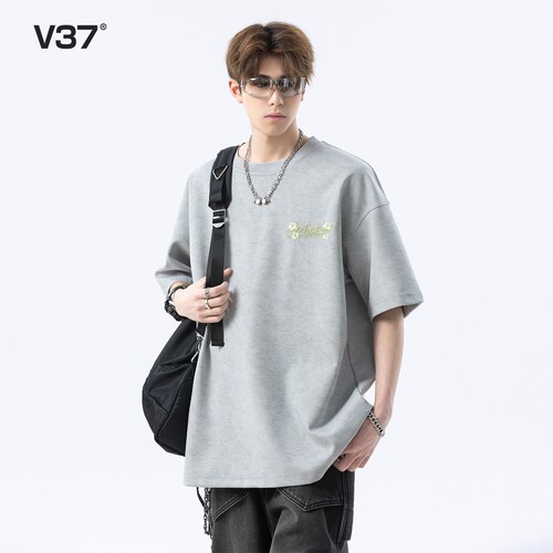 V37美式cleanfit潮牌情侣短袖t恤