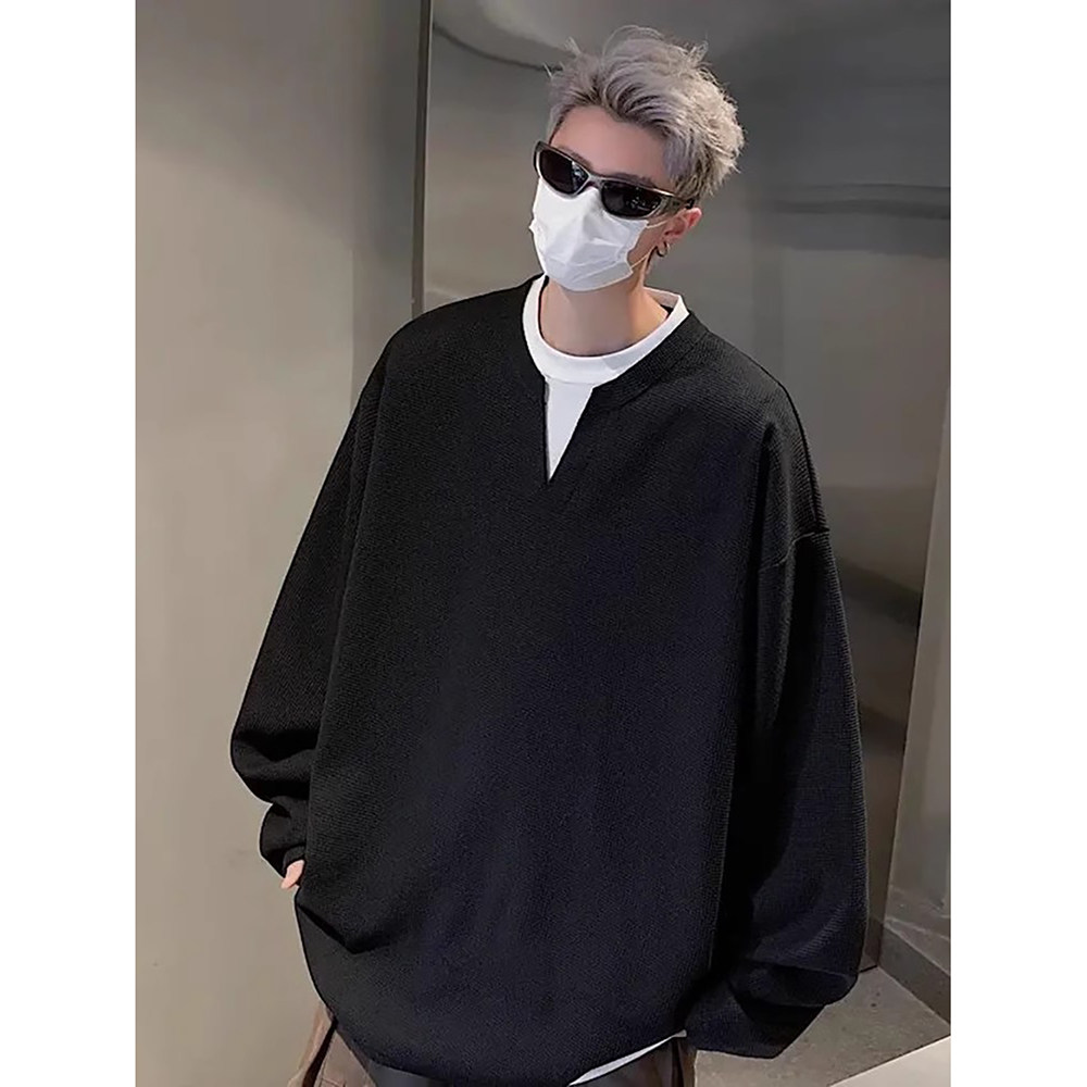 重磅假两件长袖卫衣男