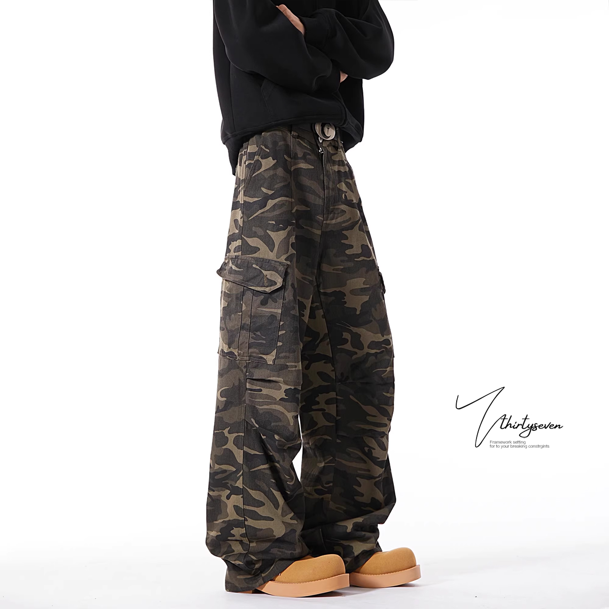 美式迷彩工装牛仔裤男