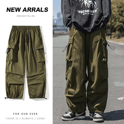 美式军绿色大口袋工装裤男