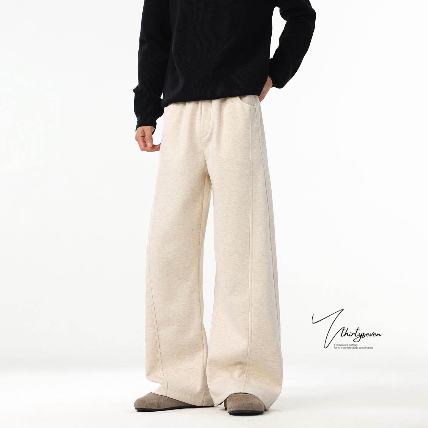 加绒加厚醋酸羊毛呢显瘦休闲裤男