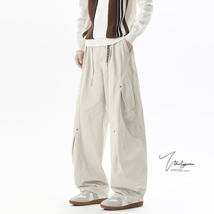男秋潮牌设计感宽松休闲阔腿长裤 裤 高街立体解构剪裁工装 V37美式