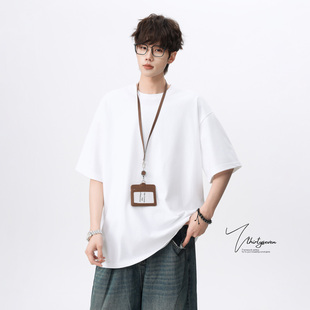 上衣 宽松街头潮流情侣短袖 V37美式 重磅纯棉简约白色圆领T恤男夏季