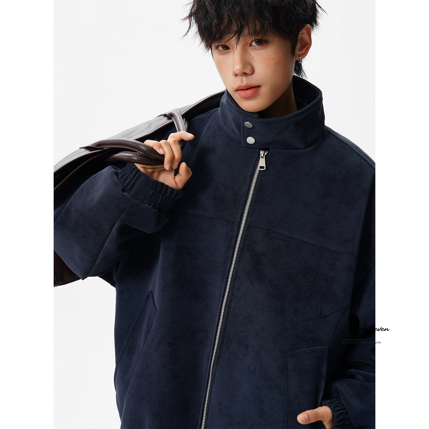 美式街头复古扎染机车皮夹克男