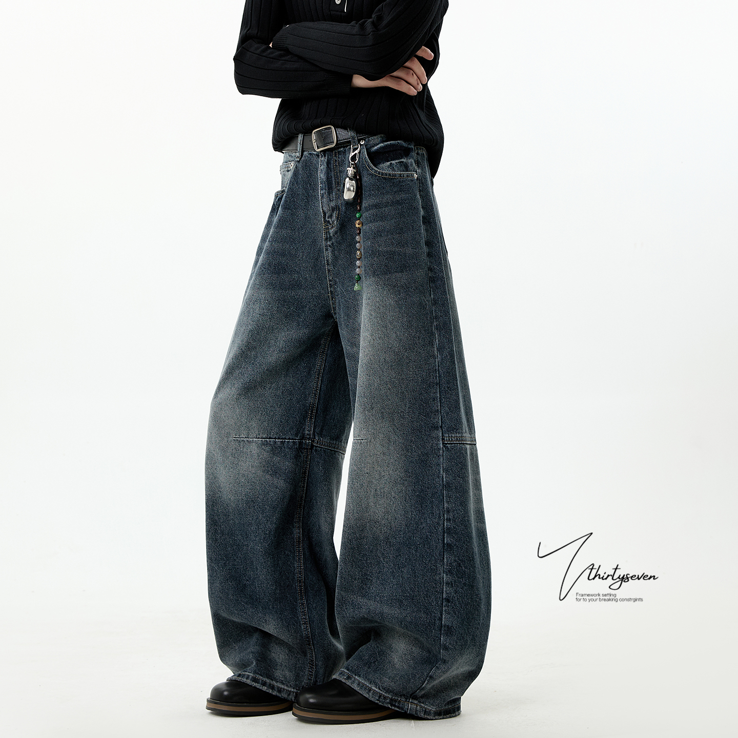 美式高街渐变水洗拖地牛仔裤