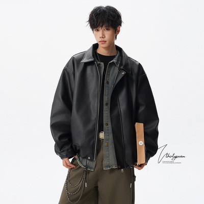 美式高级感痞帅机车服皮衣男