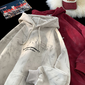 V37美式 潮牌青少年连帽卫衣男春高街小众扎染情侣外套青少年上衣