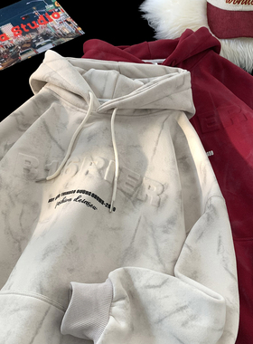 V37美式潮牌青少年连帽卫衣男春高街小众扎染情侣外套青少年上衣