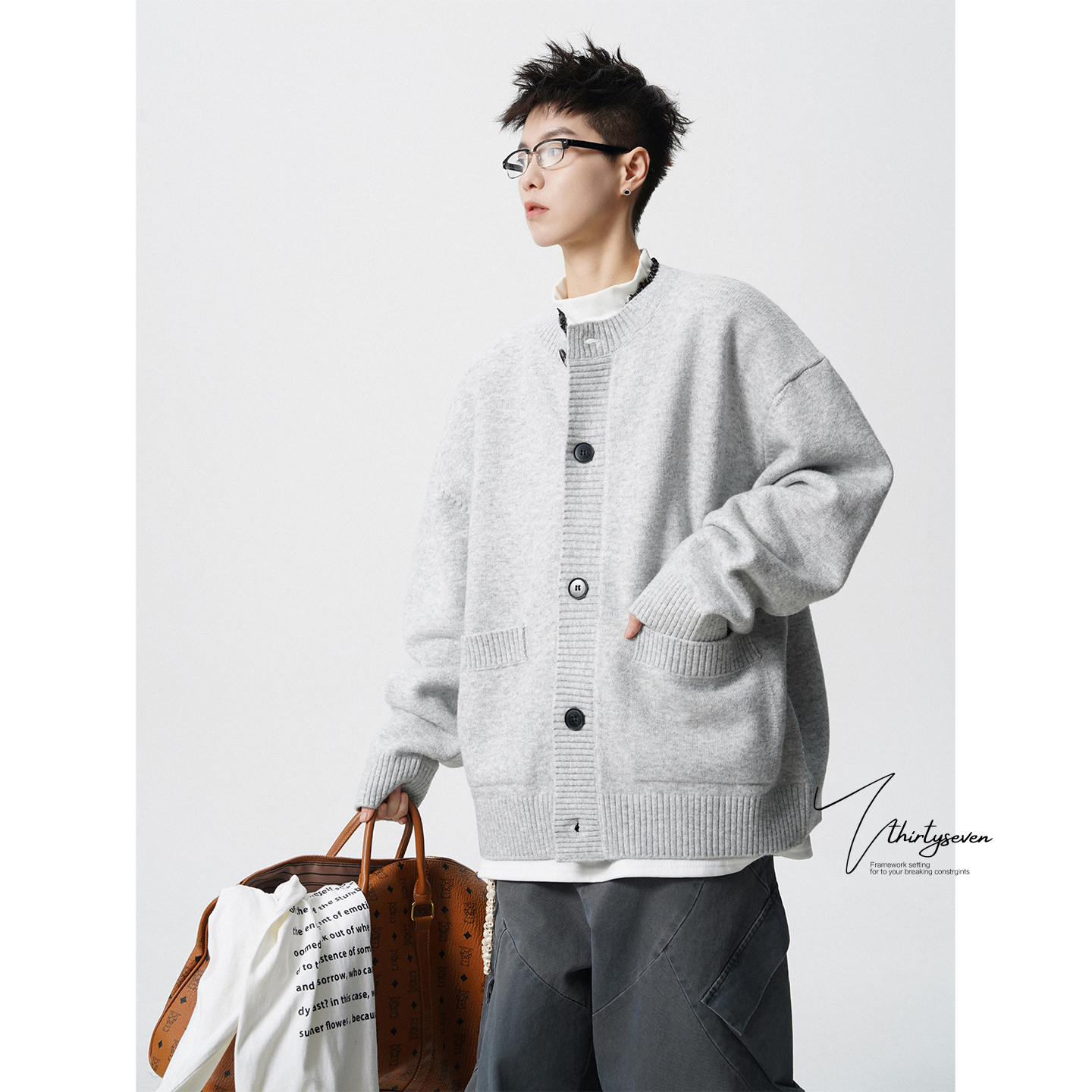 重磅宽松慵懒风口袋针织毛衣男