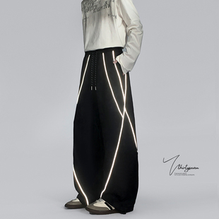 高街hiphop弯刀运动休闲长裤 男秋季 复古反光条设计感卫裤 V37美式