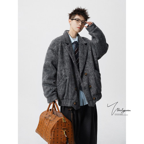 V37美式双排扣毛呢大衣