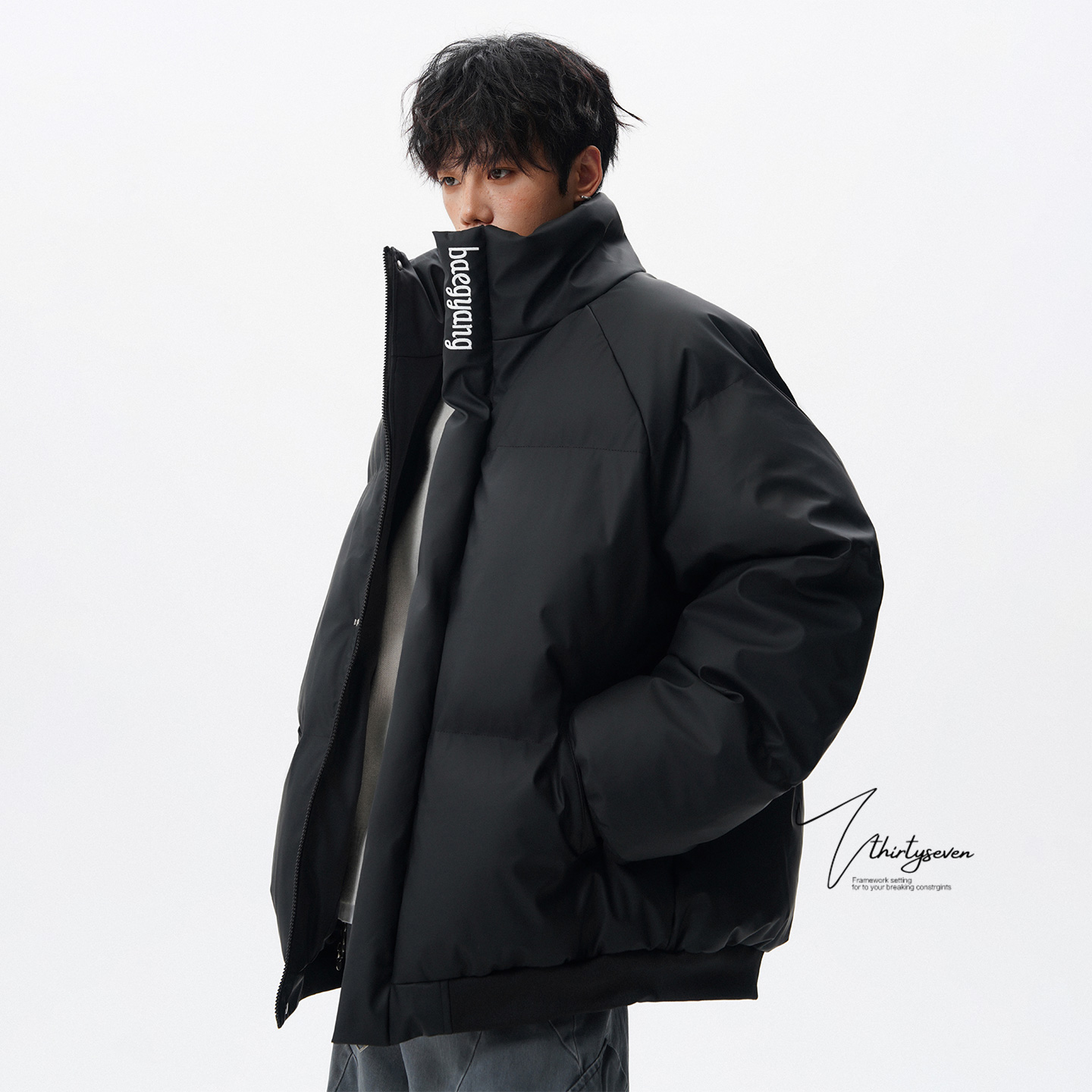 美式重磅青少年机车PU皮棉服男