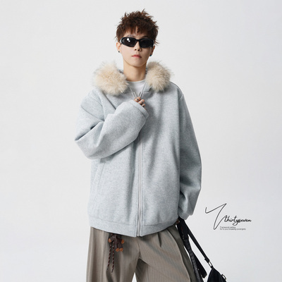 重磅加厚保暖呢料棉衣外套男款