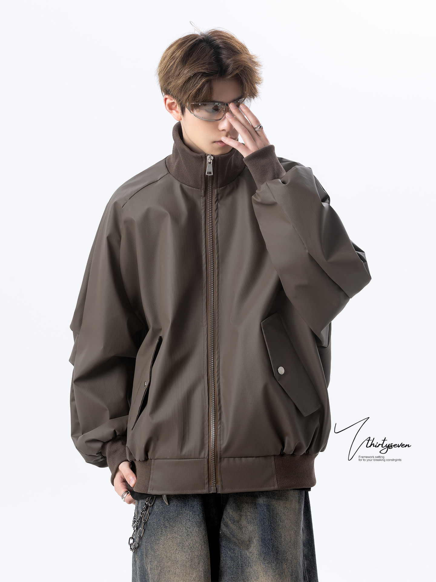 美式咖色机车皮衣夹克男秋高级感痞帅飞行外套潮牌宽松立领棒球服