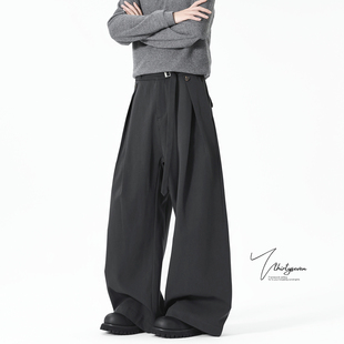 宽松百搭拖地裤 V37美式 廓形垂感休闲裤 男夏季 复古双褶A字阔腿西裤